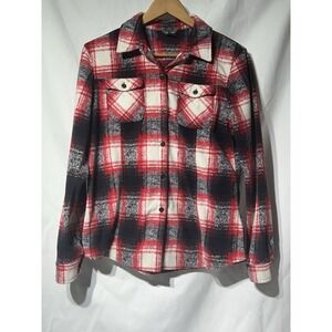 Eddie Bauer Venture Fleece Button Front Shirt Womens M Red Black White Plaid